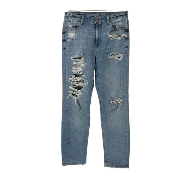 American Eagle Mom Jeans Size 4 Distressed Light Wash High Rise Retro Denim 90s - Picture 1 of 9